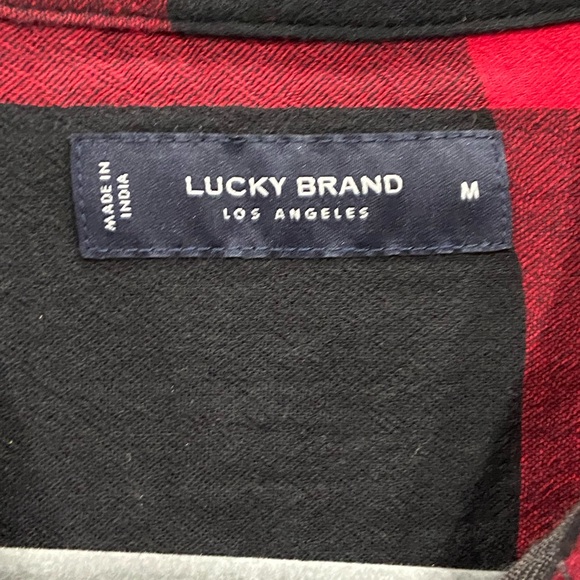Lucky Brand Shirt Mens Medium Red Black Buffalo Plaid Pearl Snap Western NWT - Picture 2 of 9